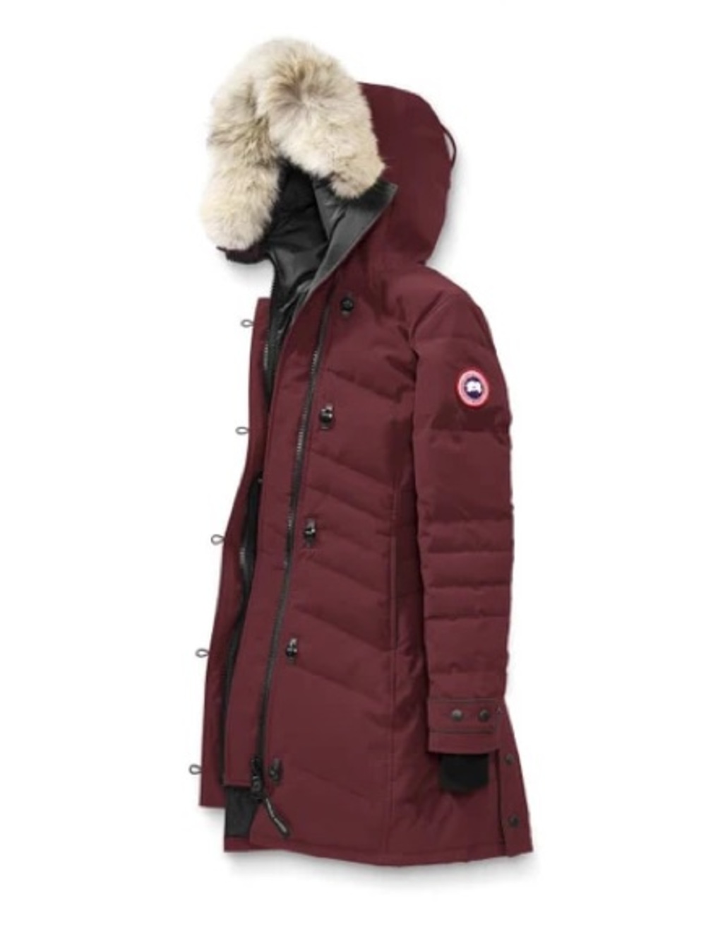 Canada Goose Women's Maroon Hooded Down Parka with Fur Trim- Lorette